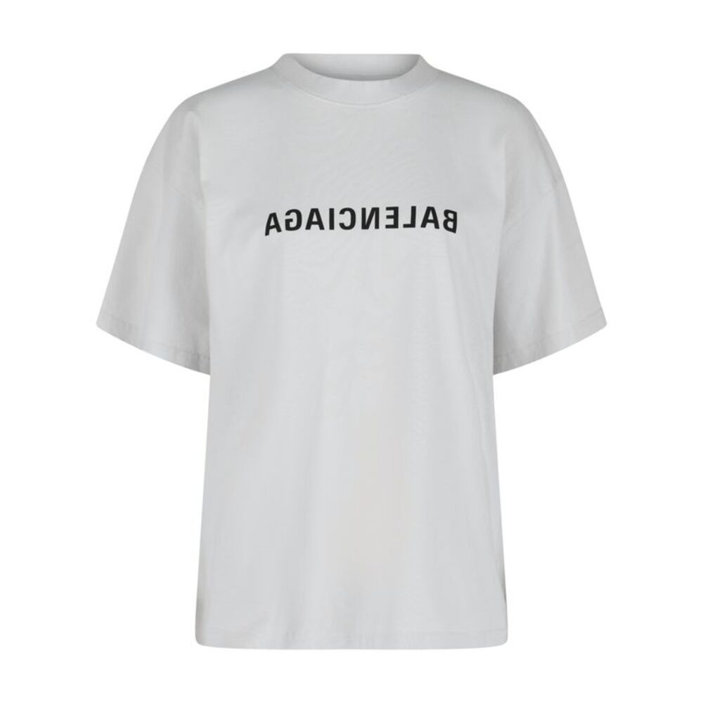 Balenciaga Mirrored Logo Medium-Fit T-Shirt White Womens